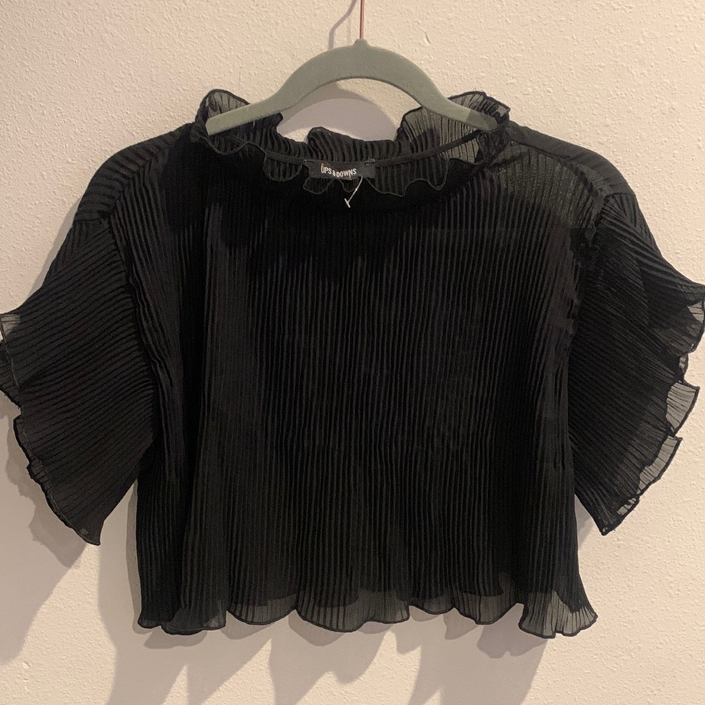 Ups and downs medium mesh ruffle crop top
